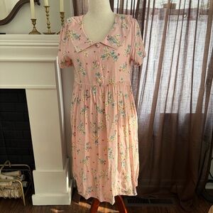 Vintage Erica Floral Babydoll Empire Peter Pan Collar 90s Dress